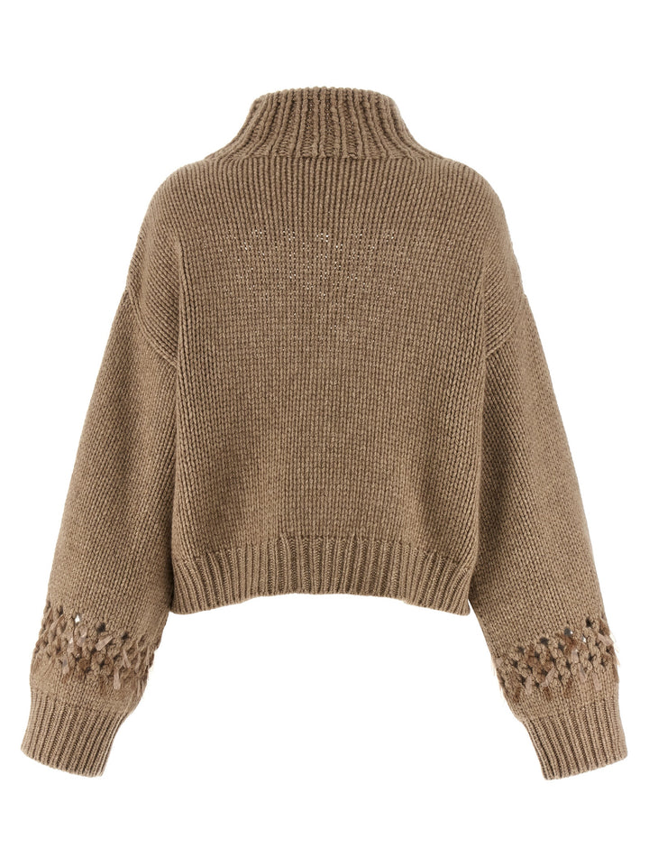 Brunello Cucinelli Drop Sequin Sweater Sweaters and Cardigans - Beige | 0910ce67a2b552c6a471b71d56b501fd1df52ce0