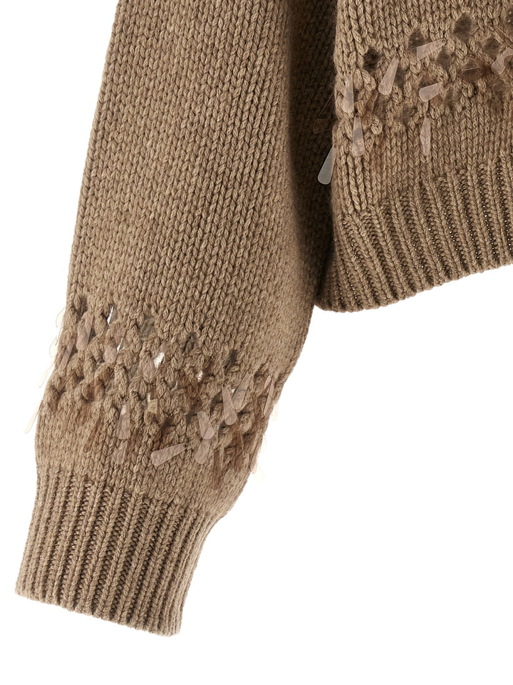 Brunello Cucinelli Drop Sequin Sweater Sweaters and Cardigans - Beige | 47e23031216e34771d3bb0191229150fa9a7bd5f