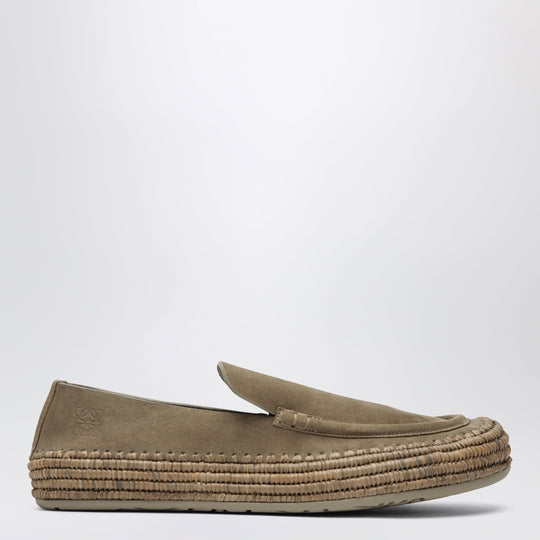 Rio Loafers In Suede And Raffia, Stone Grey