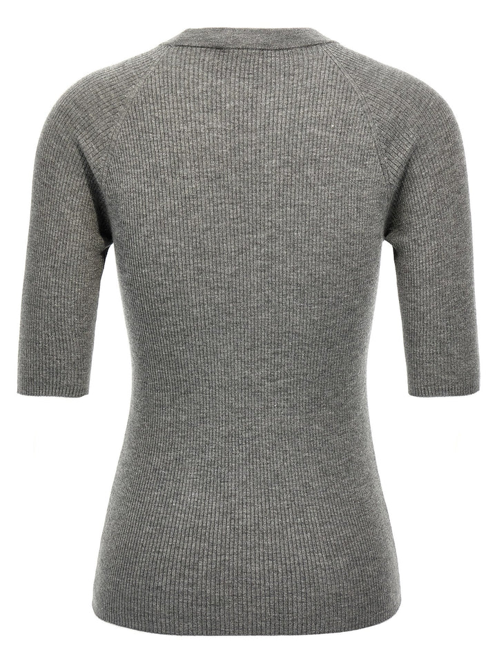 Brunello Cucinelli Lurex Ribbed Sweater Sweaters and Cardigans - Gray | 6738f3172d54c59378d52736ea3883f73c3ed23a