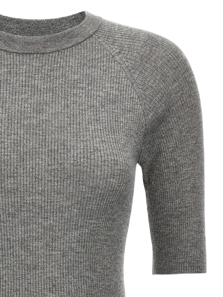Brunello Cucinelli Lurex Ribbed Sweater Sweaters and Cardigans - Gray | c1c08a82d9d4c4e3f3eacdcca9afd6dcb9d91f68