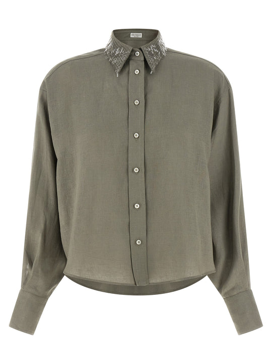 Sequin Collar Shirt Shirt And Blouse Green