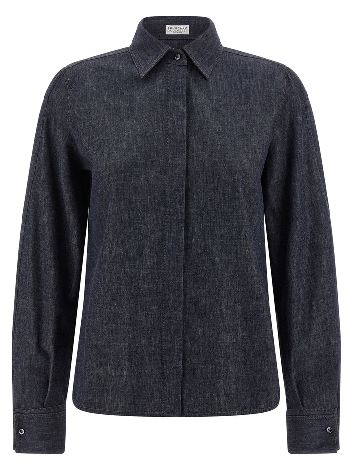 Brunello Cucinelli Monile Denim Shirt Shirt and Blouse - Blue | 2805e0ed93307ab2ed1d66f9de2a40ac2da9fc7e