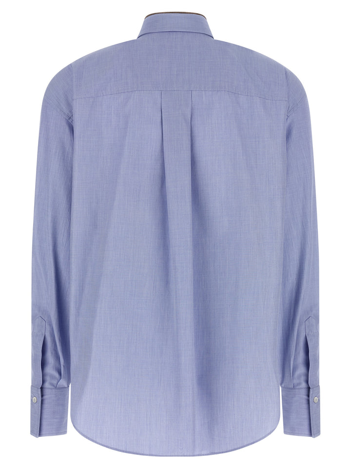 Brunello Cucinelli Shiny Collar Detail Shirt and Blouse - Light Blue | c939d4ff404cba0ea388226d2e2cb1ceb14f9e30