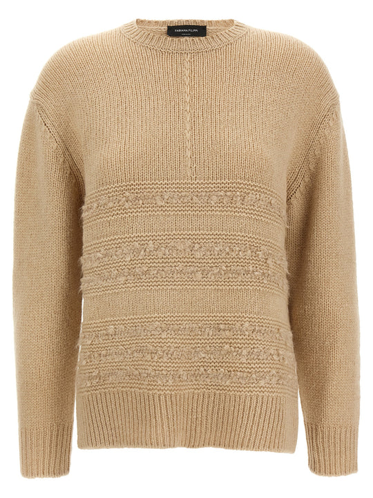 Bouclé Insert Sweater Sweaters And Cardigans Beige