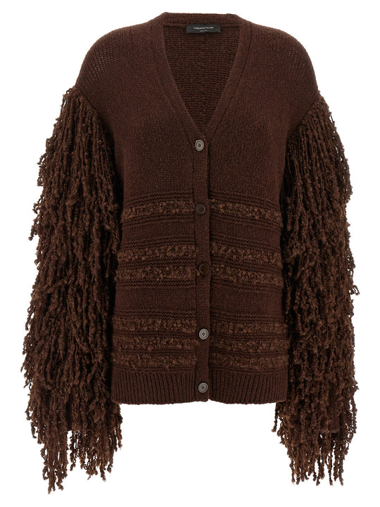 Bouclé Fringed Cardigan Sweaters And Cardigans Brown