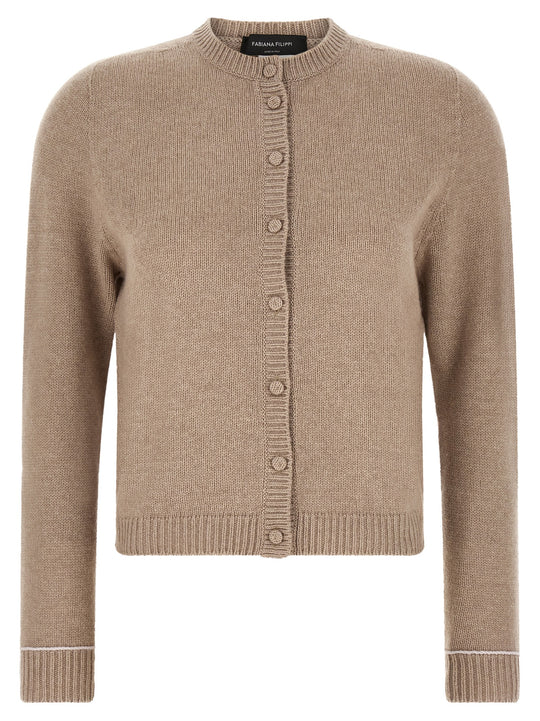 Covered Buttons Cardigan Sweaters And Cardigans Beige