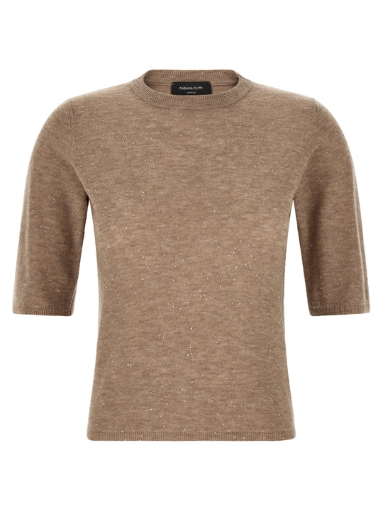 Micro Sequin T-Shirt Beige