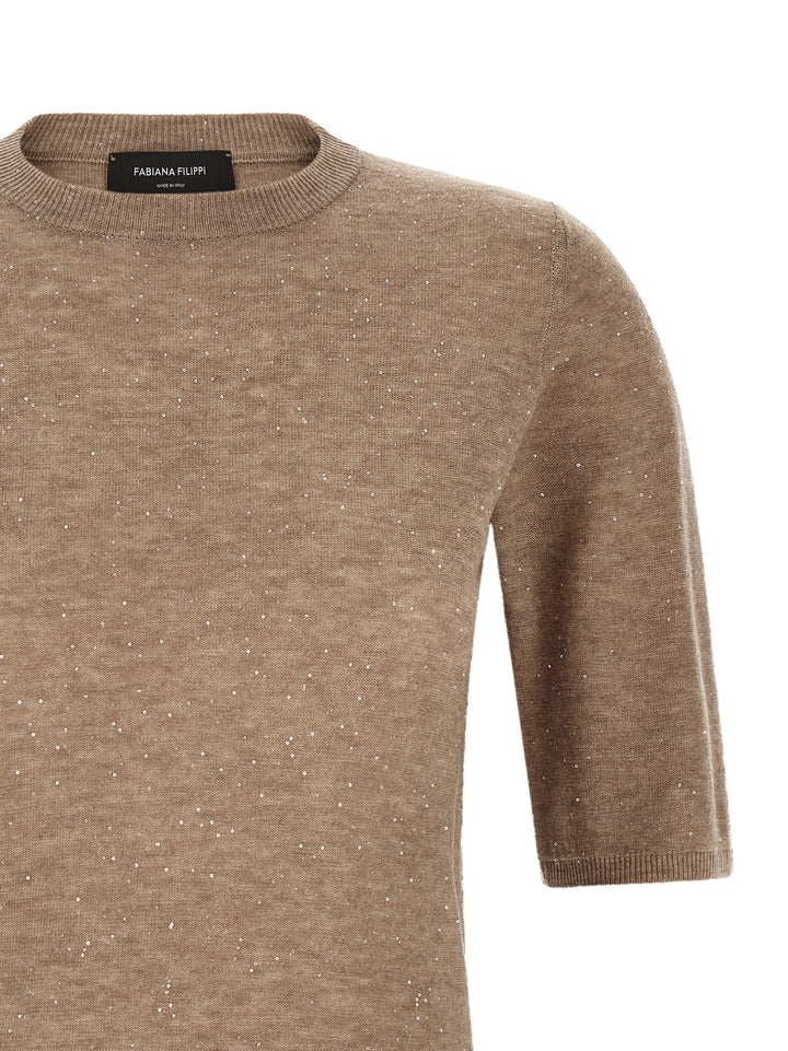 Fabiana Filippi Micro Sequin T-shirt - Beige | 059e62fe028a8405ad767826b4e650da3d7fb06a
