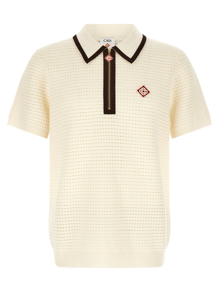 Casablanca Waffle Stitch Polo - White | 81415d15adb158108b88a218c2e2284b49aac4fa
