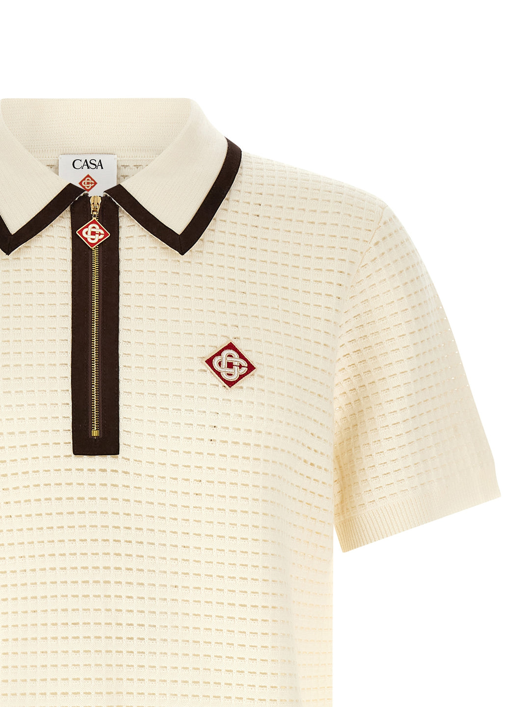 Casablanca Waffle Stitch Polo - White | aff9a0f66147e7bc6364b60493f719bf94acb624