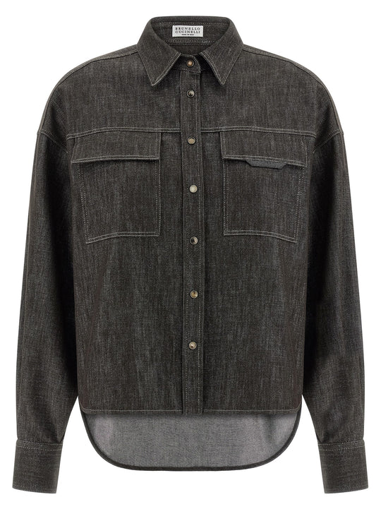 Lamé Denim Shirt Shirt And Blouse Brown