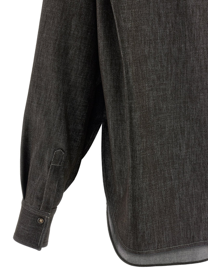 Brunello Cucinelli Lamé Denim Shirt Shirt and Blouse - Brown | 5a8aadc41a5db4ec913da478ddc3873ec122aaa9