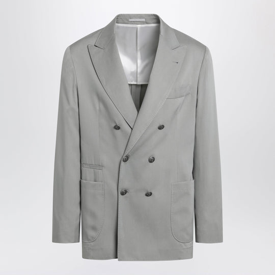 Double-Breasted Silk Blazer In Khaki