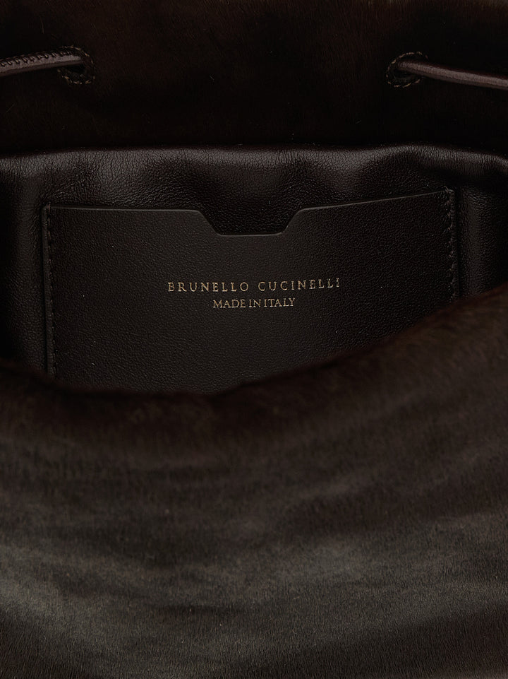 Brunello Cucinelli Bucket Mellow Crossbody Bags - Brown | 7d903fac2ca1bad3bd15d01747d8f035a7e9db56