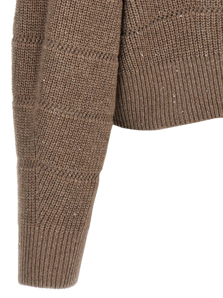 Brunello Cucinelli Rustic Dazzling Net Sweaters and Cardigans - Brown | d7ed86a66b13ffbe2fd44458bae1d4117f642048