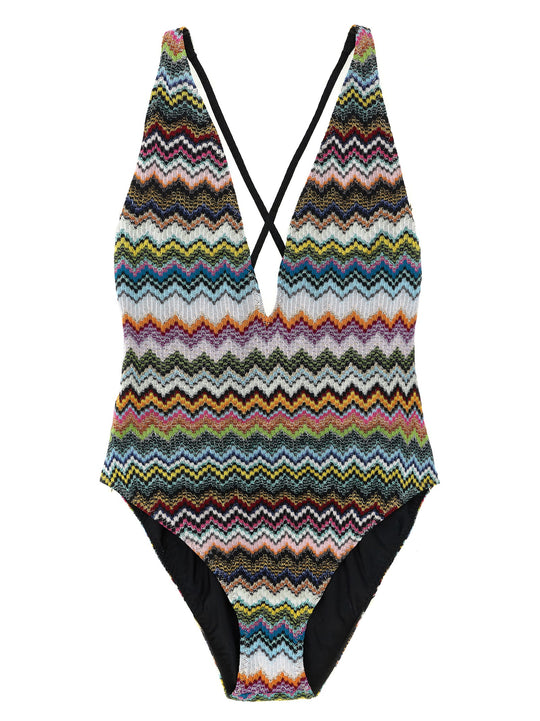 Zigzag One-Piece Swimsuit Beachwear Multicolor