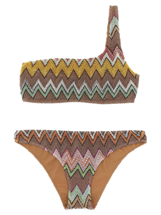 Lamé Viscose Bikini Beachwear Brown