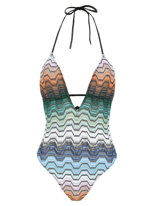 Greek Pattern One-Piece Swimsuit Beachwear Multicolor