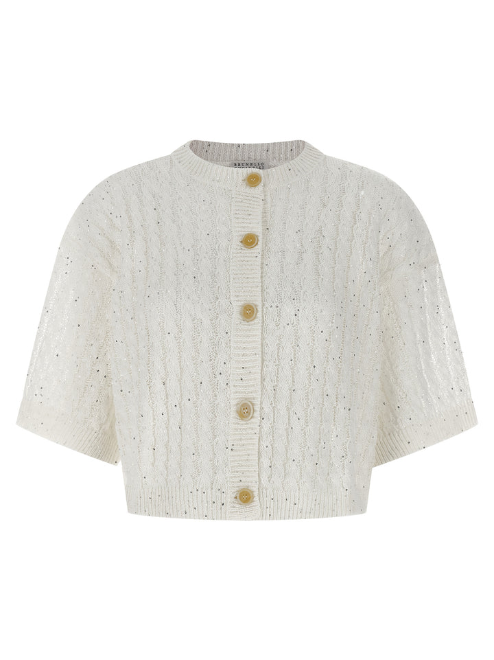 Brunello Cucinelli Dazzling Cable Sweaters and Cardigans - White | 7e7a9f95344792e868442152399f65b3414c341d