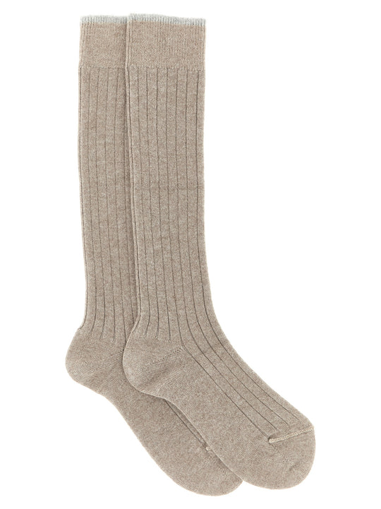 Ribbed Cashmere Socks Beige