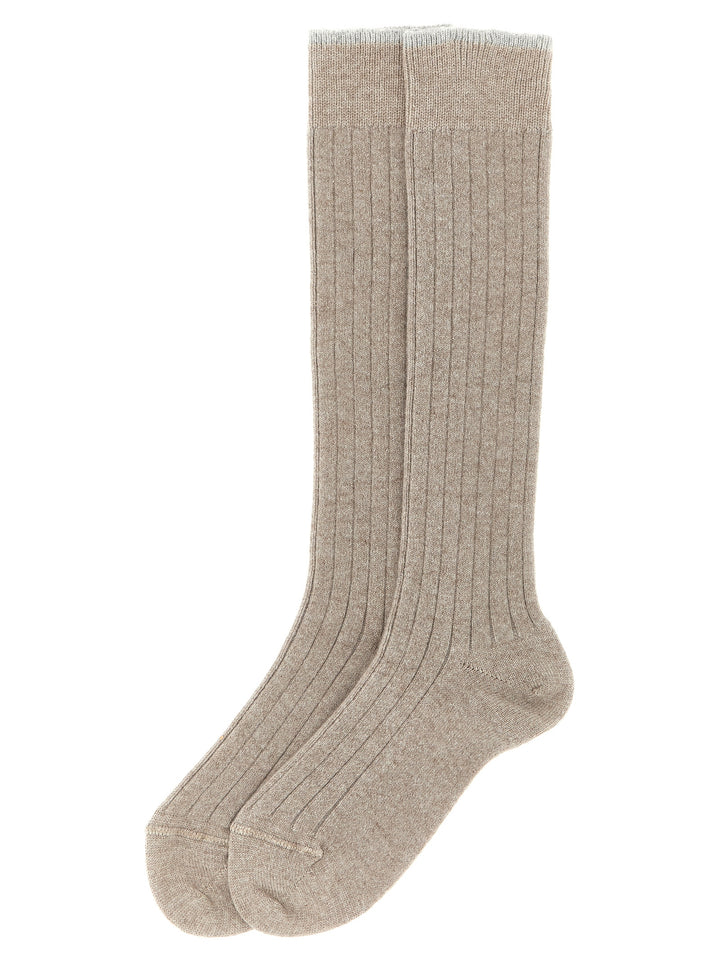 Brunello Cucinelli Ribbed Cashmere Socks - Beige | 1b97e7d8bbb30b8eaa44939d787f4b5f1dbaa937