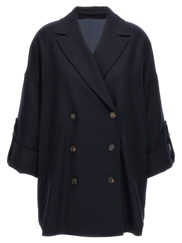 Brunello Cucinelli Shiny Cuff Details Coats and Trench Coats - Blue | 605a7962395695dd1b44e4a63f466fc3a38e20e6