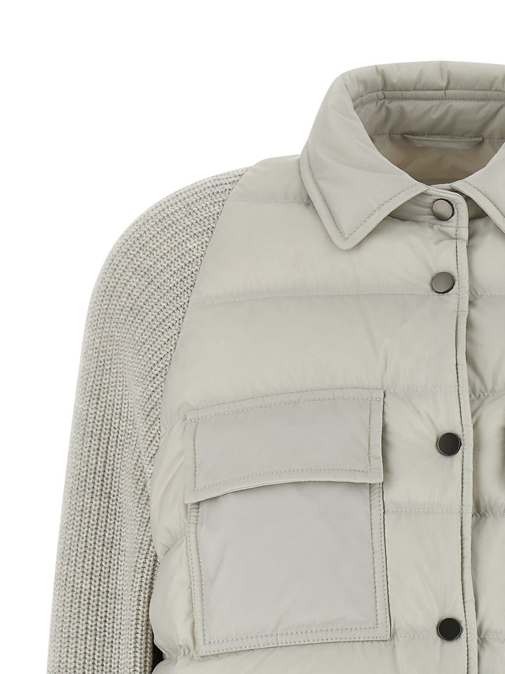 Brunello Cucinelli Shiny Flap Detail Puffer Jackets - Gray | f82d625578a3b87d00ecb088dc642048a5a5f2ed