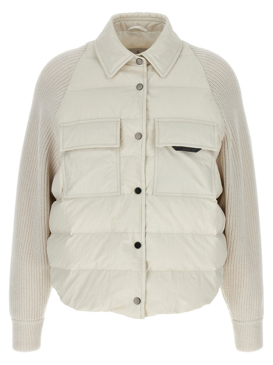 Shiny Flap Detail Puffer Jackets White