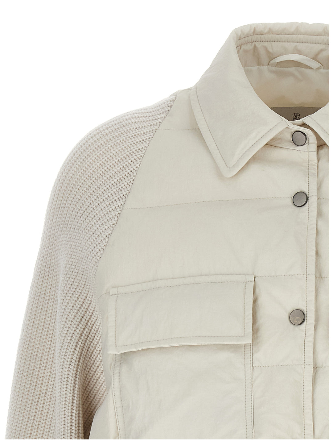 Brunello Cucinelli Shiny Flap Detail Puffer Jackets - White | 65397ac91e263d3f6d6381286c493e49fdfd46b0