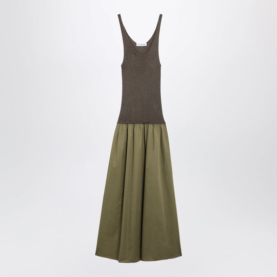 Iliya Maxi Dress In Olive Green Viscose And Cotton