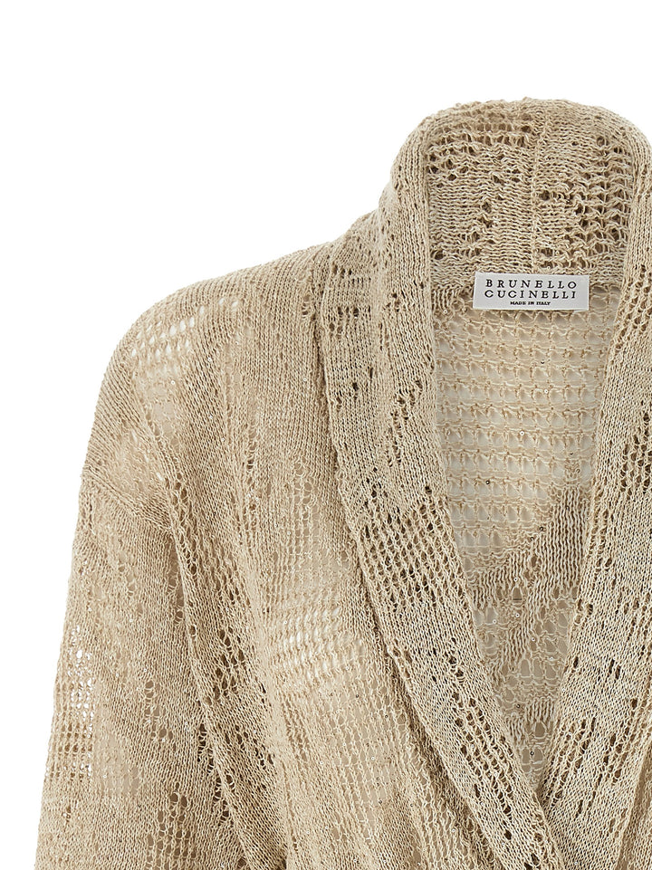 Brunello Cucinelli Crochet Cardigan Sweaters and Cardigans - Beige | f4122830898abf268a9e626297320ceeaf183f18