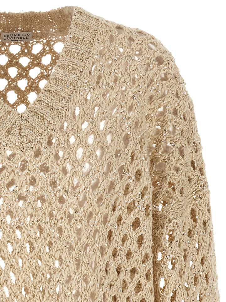 Brunello Cucinelli Rustic Dazzling Net Sweaters and Cardigans - Beige | 0cbd4d2c18392ea2e8f8ea3f39f11c6898e67462