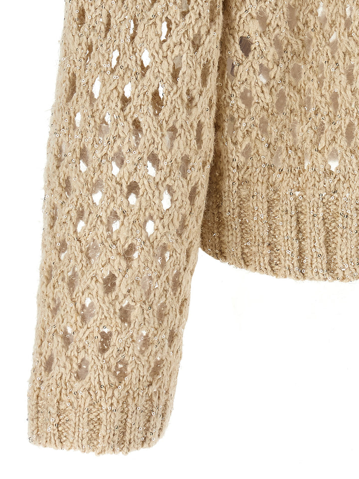 Brunello Cucinelli Rustic Dazzling Net Sweaters and Cardigans - Beige | 8e093cde68def19e2d11a0ee14182d9b2338b434