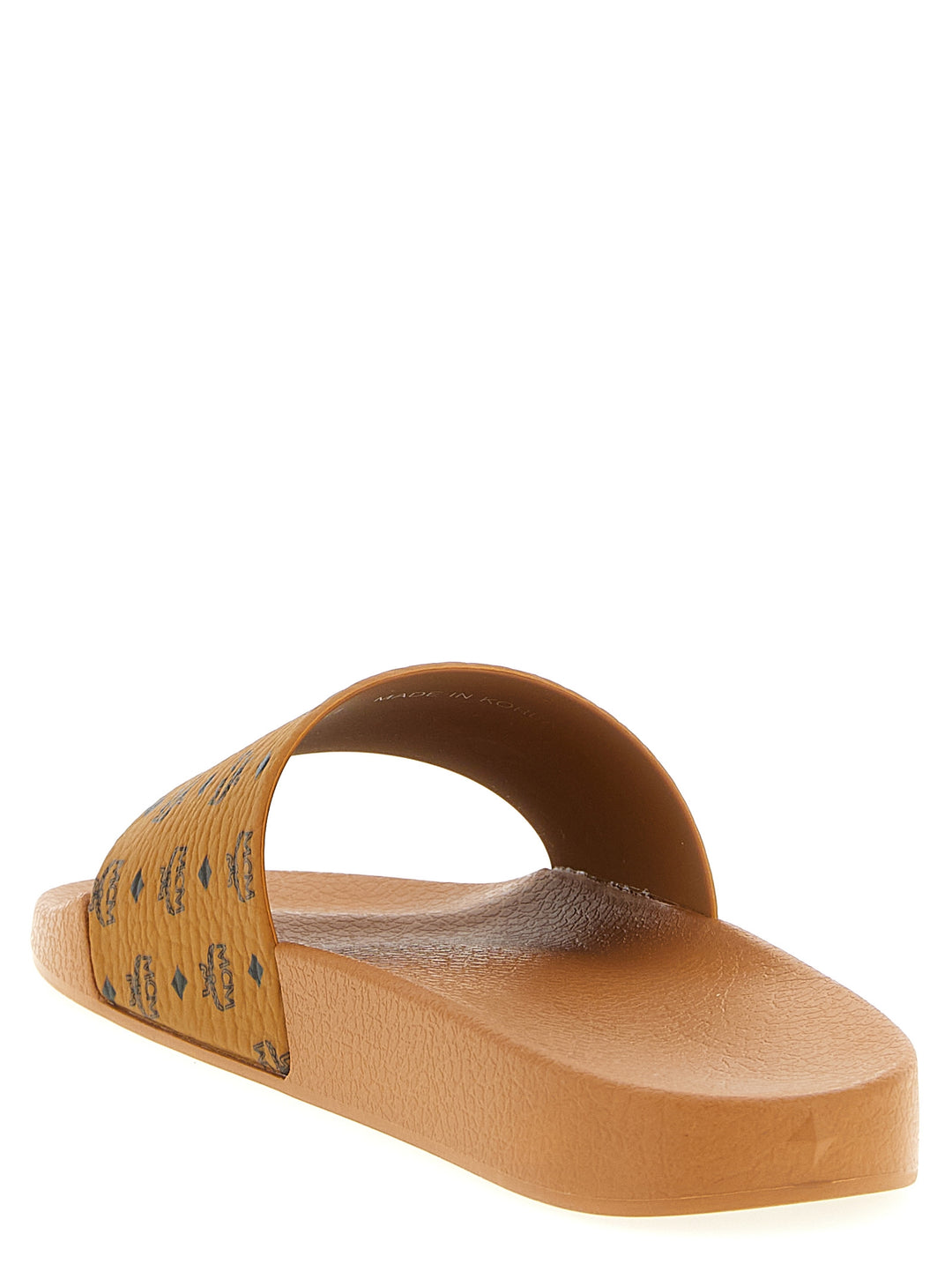 Mcm Logo Slides Sandals - Brown | 3bd12afc4a3bd0b50d838b8ca8b86cafb0112279
