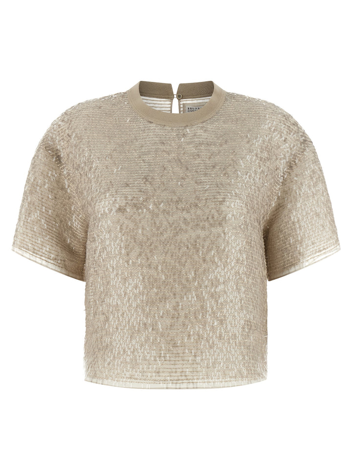 Brunello Cucinelli Dazzling Cascade Embroidery T-shirt - Beige | 743d4950883fd8291e78f0acf91cba68bf570014