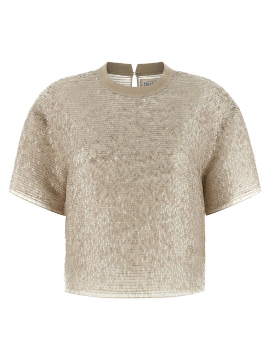 Dazzling Cascade Embroidery T-Shirt Beige