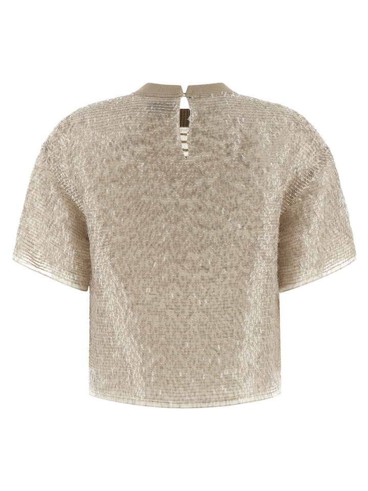 Brunello Cucinelli Dazzling Cascade Embroidery T-shirt - Beige | c4d028f92ea3022ed50cc28ffb31dc304bf09b80