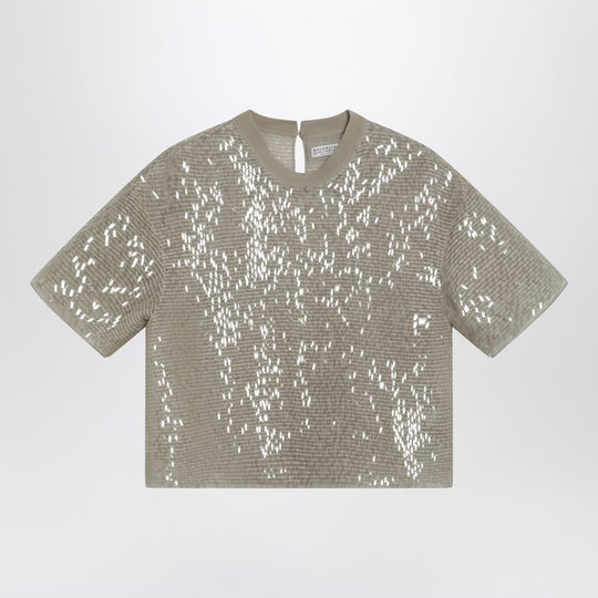 Dazzling Cascade Embroidery T-Shirt In Crispy Silk