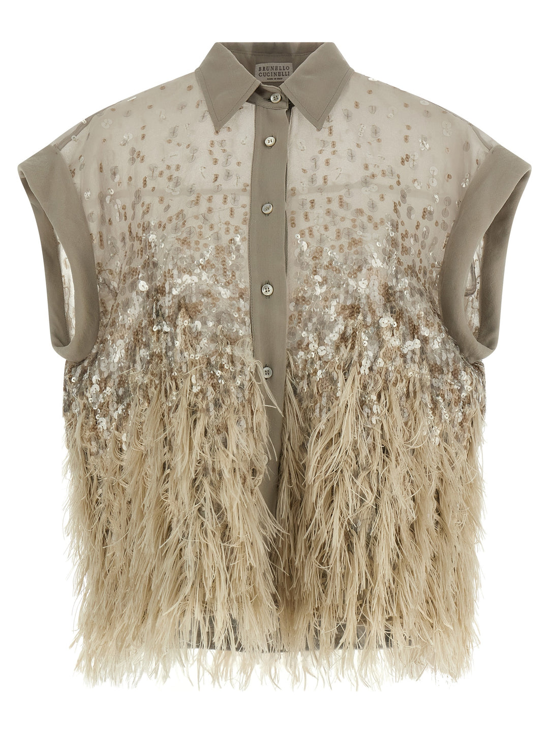 Brunello Cucinelli Short-Sleeved Shirt Shirt and Blouse - Beige | 528ca67c2befa0d489939f780f88c33cbf53c0da