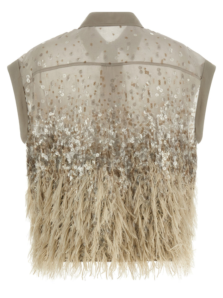 Brunello Cucinelli Short-Sleeved Shirt Shirt and Blouse - Beige | 7af742ccb0a505f2da4cf6d47d01c1831ca7116d