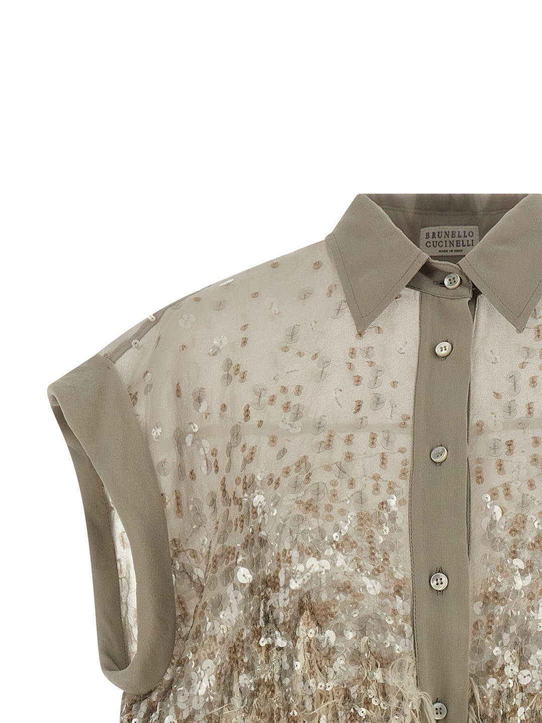 Brunello Cucinelli Short-Sleeved Shirt Shirt and Blouse - Beige | ca626673b91791ecbdf41d366f5019c6f296685d