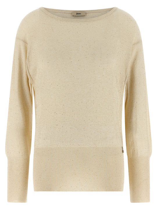 Lamé And Sequin Yarn Sweater Sweaters And Cardigans Beige