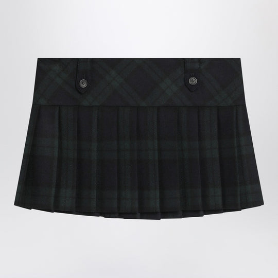 Blue/Green Pleated Wool Mini Skirt