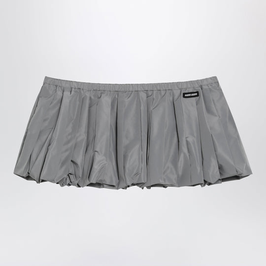 Pleated Balloon Tec Canvas Miniskirt In Lead Grey