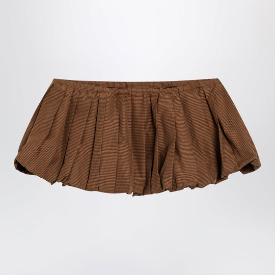 Pleated Vichy-Check Mini Skirt In Caramel