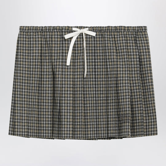 Grey/Sand Checked Pleated Mini Skirt