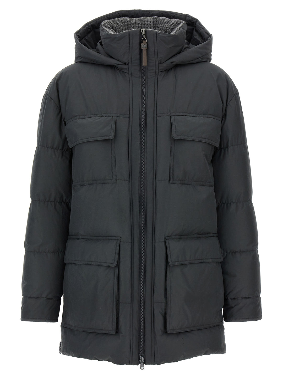 Brunello Cucinelli Knitted Neck Down Jacket Puffer Jackets - Gray | 27c848d1e86af3c0e666e2f21399ed8e2d8ef1b4