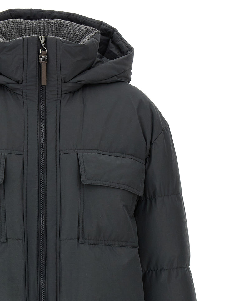 Brunello Cucinelli Knitted Neck Down Jacket Puffer Jackets - Gray | 2625fcbc726270afc12426b4a4d5d7ccba68ec1a