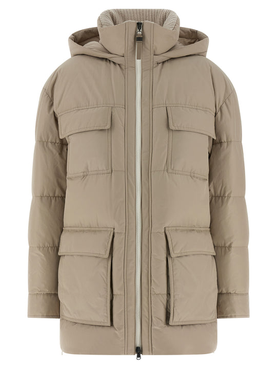 Knitted Neck Down Jacket Puffer Jackets Beige